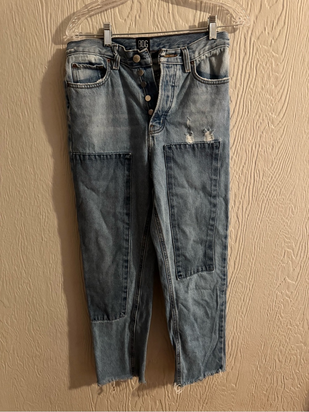 BDG Light Wash Straight-Leg Jeans with Front Patch Panels